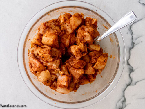 Step 1 how to make buffalo chicken casserole, Marinade the chicken.