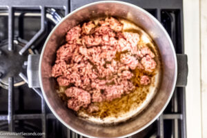 Step 1 how to make cowboy spaghetti, Brown the beef.