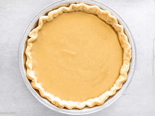 Step 3 how to make old fashioned butterscotch pie, Pour the filling mixture into the baked pie and refrigerate.