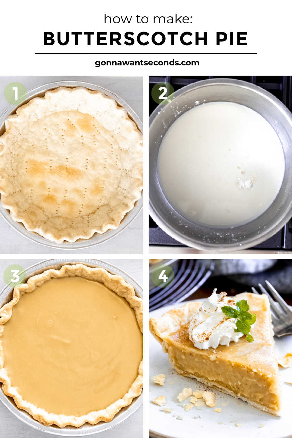 Sweet and creamy with a caramelized brown sugar taste, this butterscotch pie is an old-fashioned American recipe that brings back memories of my Grandma. #butterscotchpie #butterscotch step by step how to make butterscotch pie
