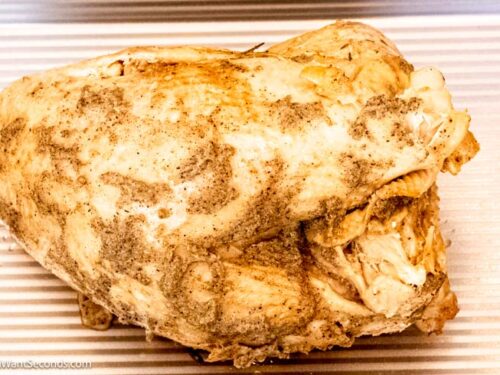 Step 6 how to make crockpot turkey breast, Crisp it. Place the turkey on the rimmed baking sheet.