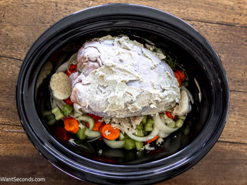Step 4 how to make slow cooker turkey breast boneless, Place the turkey in the crockpot. Slater the rub on all sides of the turkey.