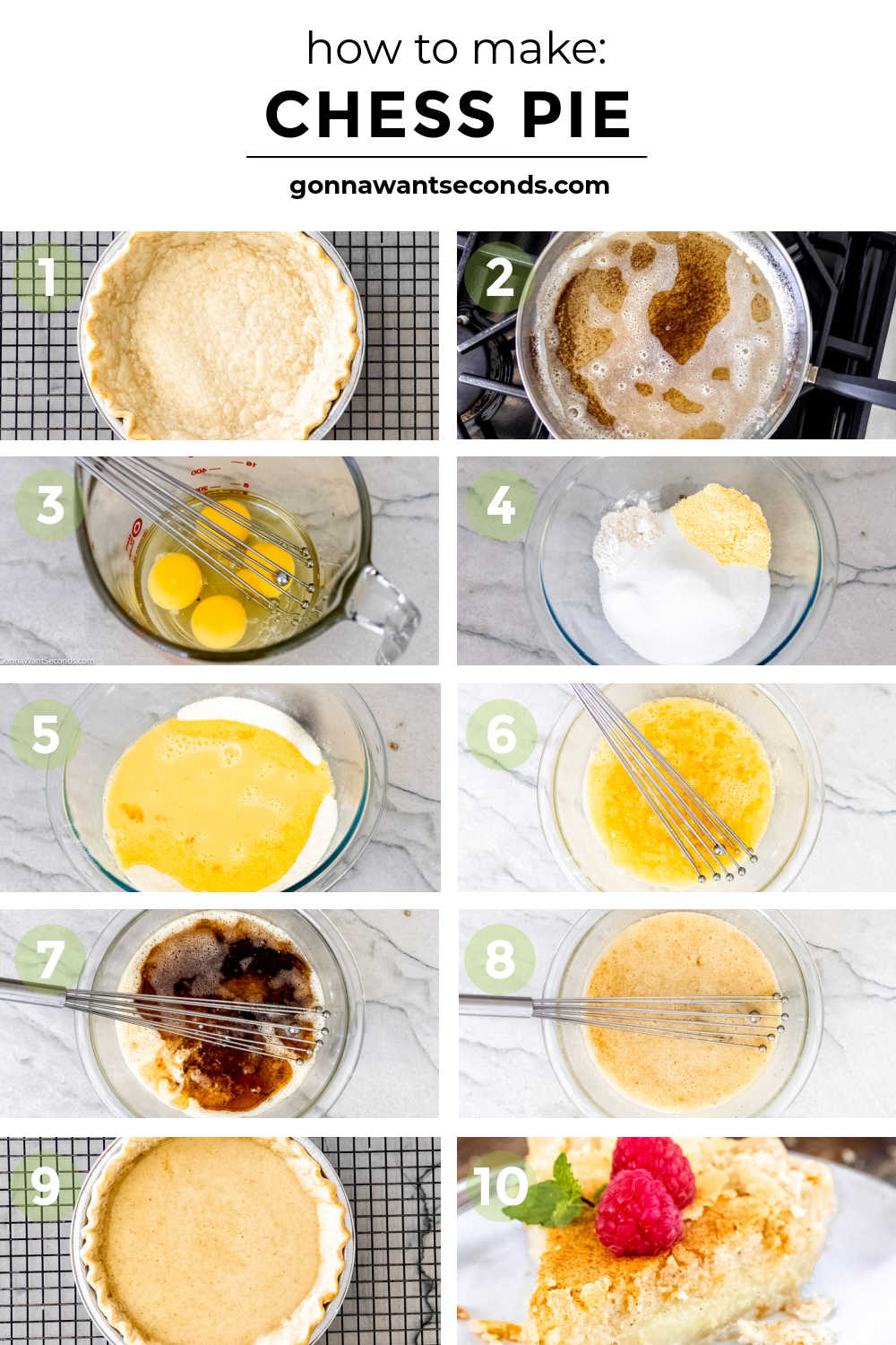 Our chess pie is easy to make and impossible to stop eating. Always a Southern favorite. This pie is sure to please everyone who tastes it! #chesspie #pie Step by step how to make chess pie