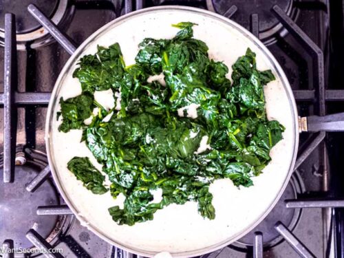 Step 8 how to make creamed spinach with cream cheese, Add the spinach.