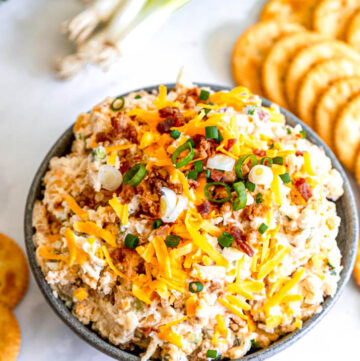 million dollar dip with bacon in a bowl