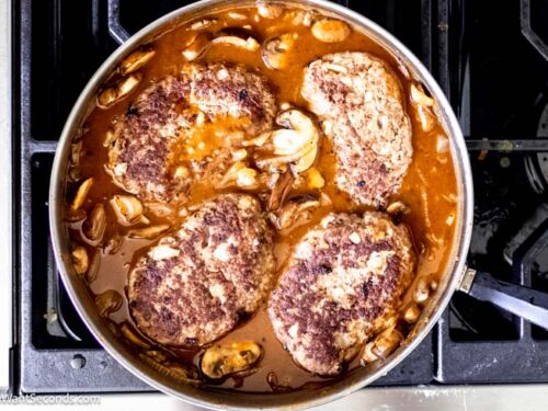 Step 8 how to make salisbury steak, Nestled the meat patties into the sauce. Cover and continue to cook.