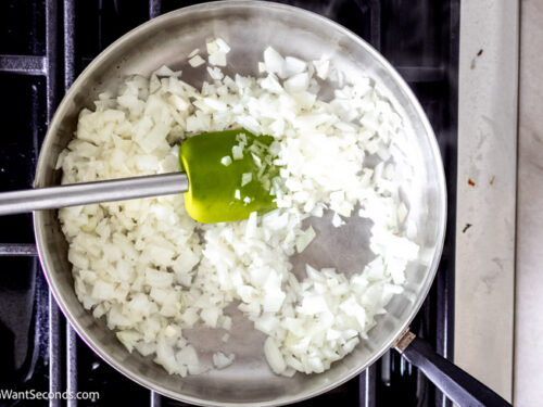 Step 1 how to make salisbury steak, Saute onion and garlic.