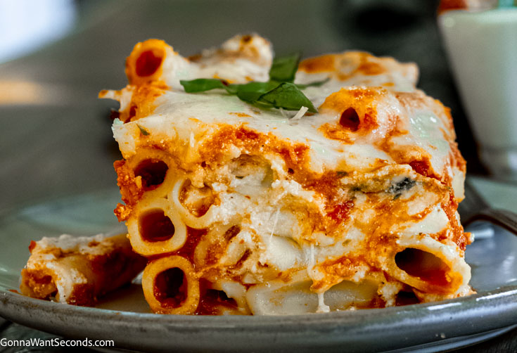a slice of easy meatless baked ziti