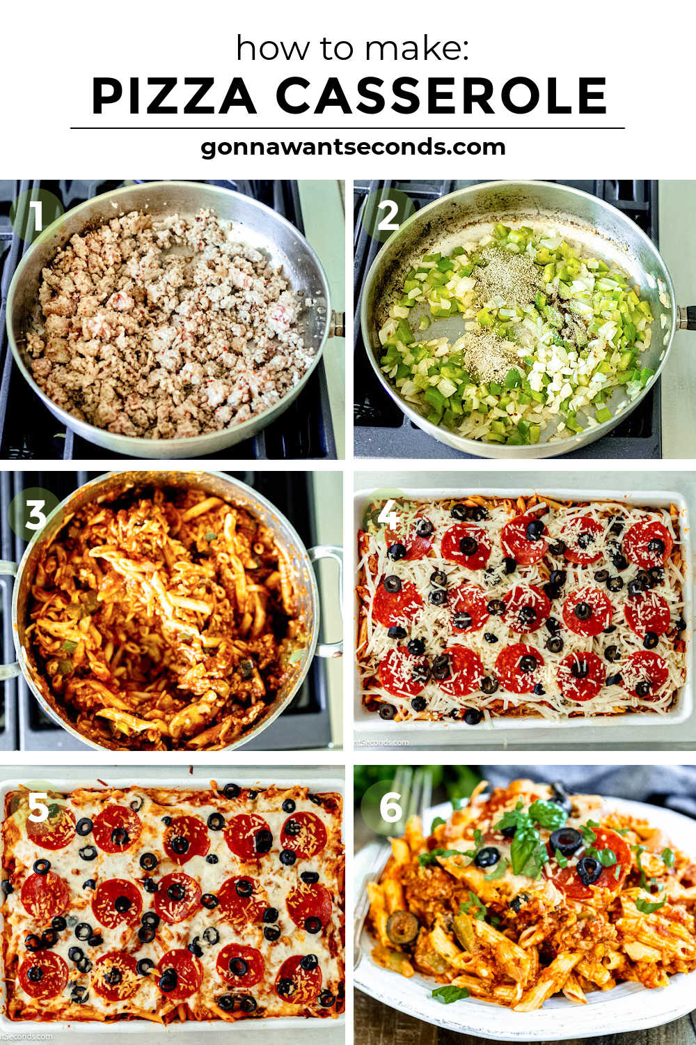 Our deliciously hearty pizza casserole will be kids of all ages will race to the dinner table when this is on the menu! Ooey-gooey, cheese YUM! #pizzacasserole #pizzapastacasserole step by step how to make pizza casserole