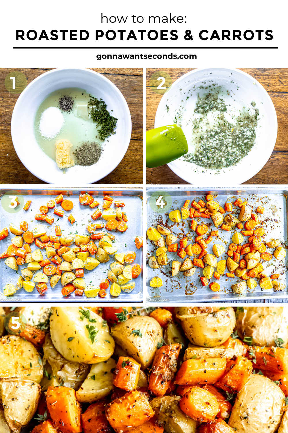 Our roasted potatoes and carrots are tossed with garlic herb butter and roasted to perfection. It's a wonderful side dish that pairs well with almost anything. #roastedcarrots #roastedpotatoes Step by step how to make Roasted Potatoes and Carrots