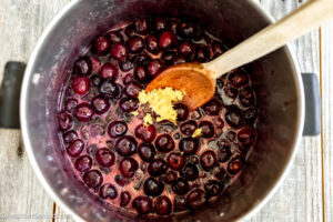 Step 3 how to make cherry cobbler, Remove from heat and add lemon zest.