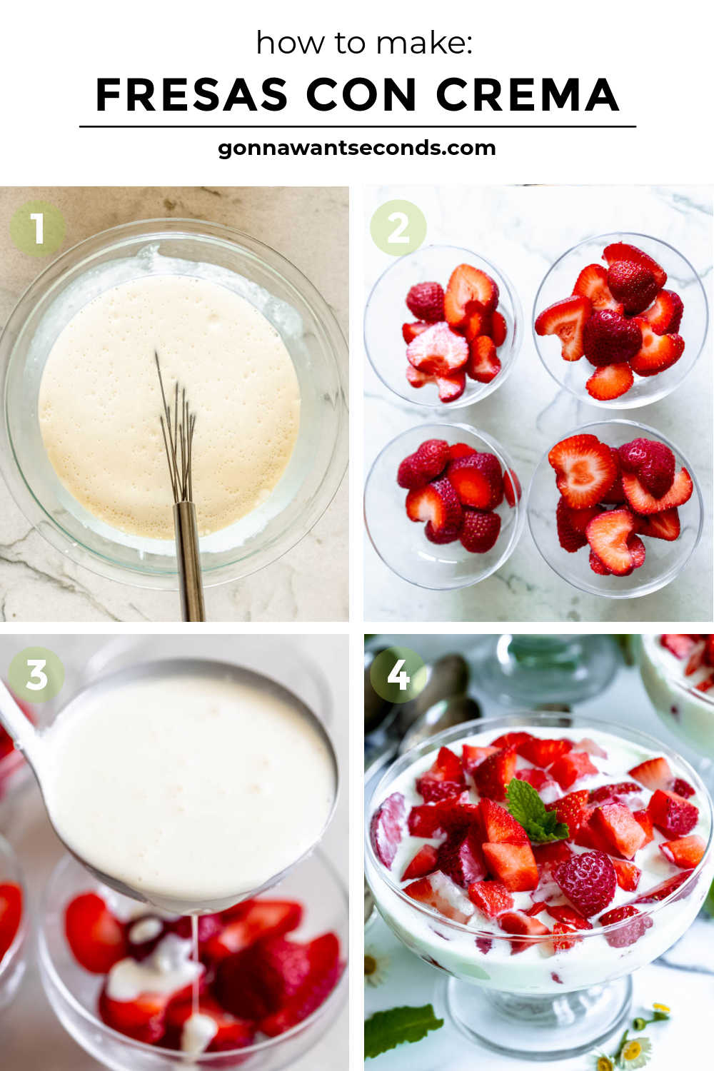This fresas con crema recipe combines sweet strawberries and rich cream for a cold refreshing Mexican dessert that’s simple and completely irresistible. #strawberries #fresasconcrema Step by step how to make fresas con crema