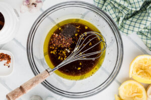 Step 1 how to make grilled chicken kabobs, Mix all the marinade ingredients in a bowl.
