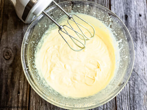 Step 3 how to make no-bake lemon icebox cake, Mix it with handheld electric mixer for 2 minutes.