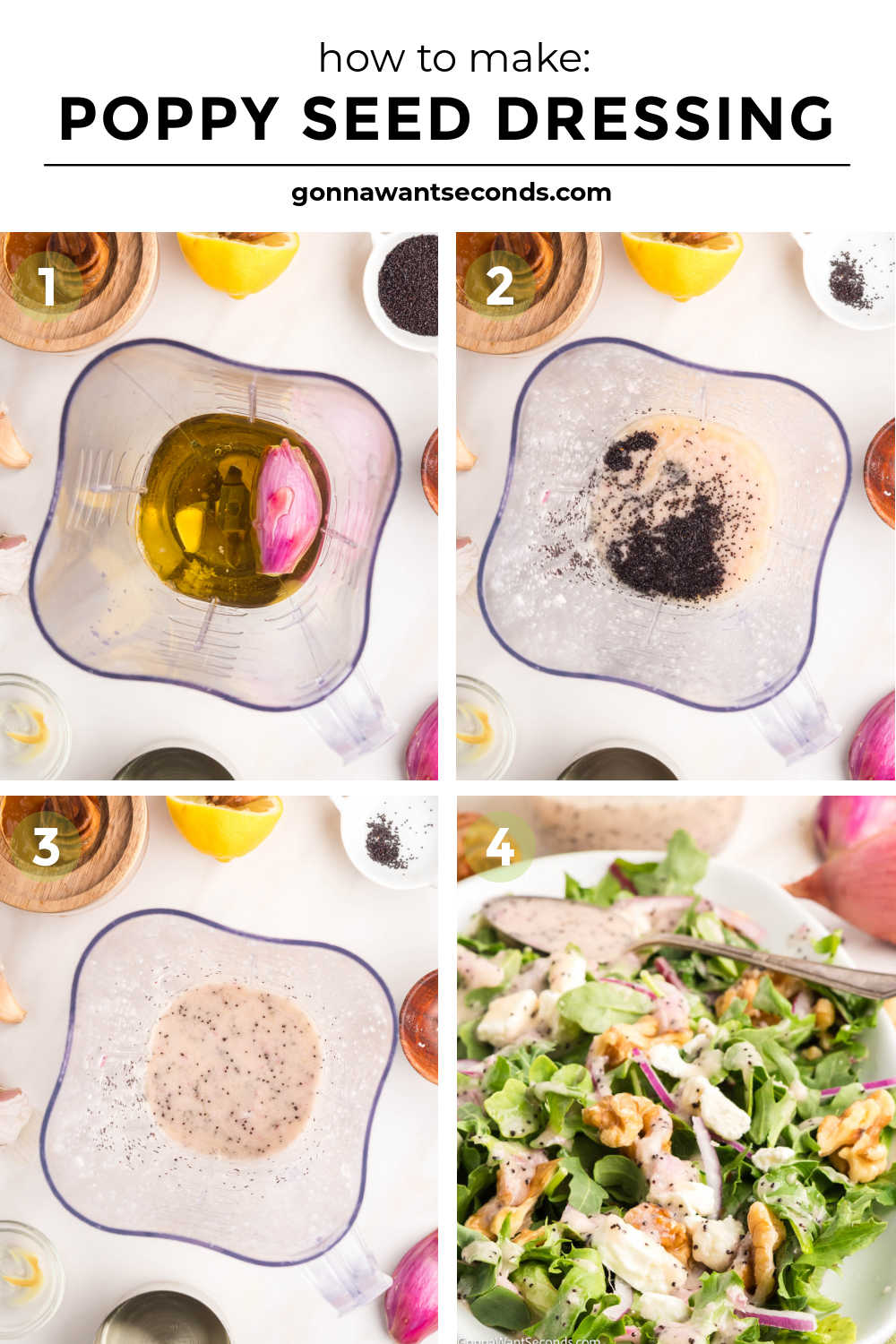 Our homemade poppy seed dressing will make any salad you make so delicious! It's the perfect balance between sweet and tangy. You can whip this up in a minute! #saladdressing #poppyseed step by step how to make poppy seed dressing