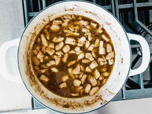 Step 6 how to make rigatoni d maggiano's, Pour chardonnay and marsala into the pan and cook.