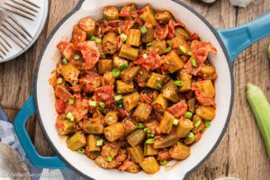 Stewed Okra and Tomatoes in a pan