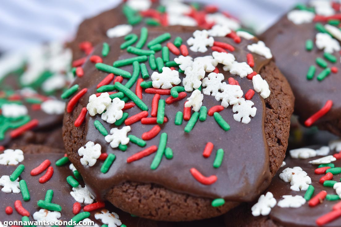 chocolate Christmas cookies piled on top of each other