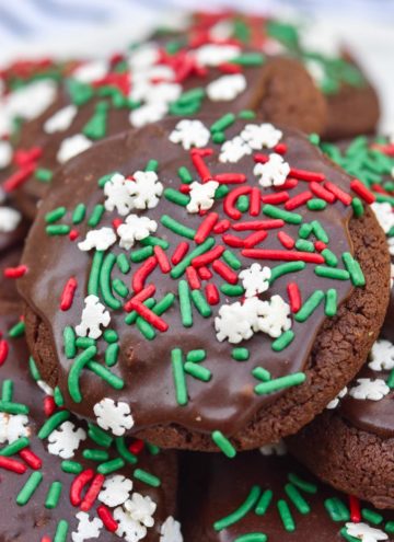 chocolate Christmas cookies piled on top of each other