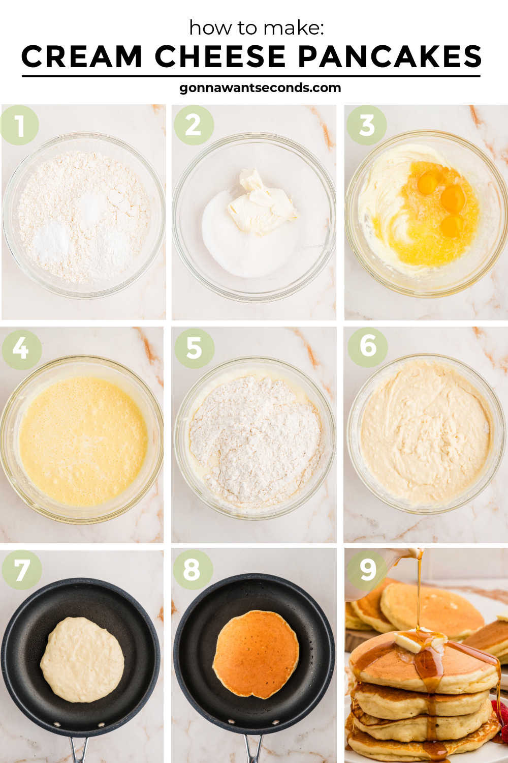 Our cream cheese pancakes are thick, fluffy, and irresistibly rich—like classic diner pancakes but with a luxurious twist. Perfect for lazy weekend mornings! #creamcheesepancakes #breakfast step by step how to make cream cheese pancakes