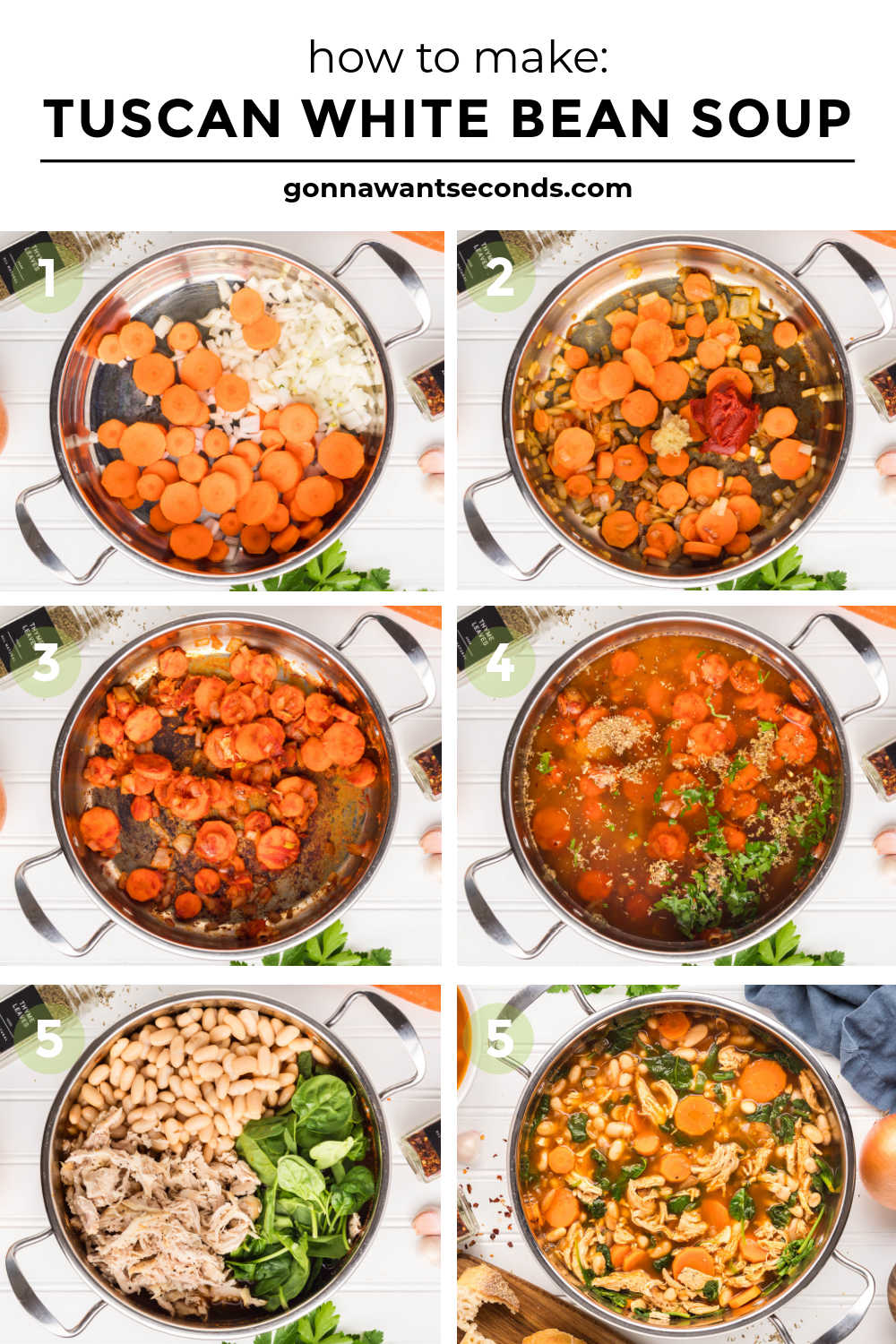 This Tuscan White Bean Soup is everything we crave in a cozy bowl — tender chicken, cannellini beans, carrots, and greens in a rich, herb-scented broth. #tuscansoup #whitebeansoup step by step how to make Tuscan White Bean Soup