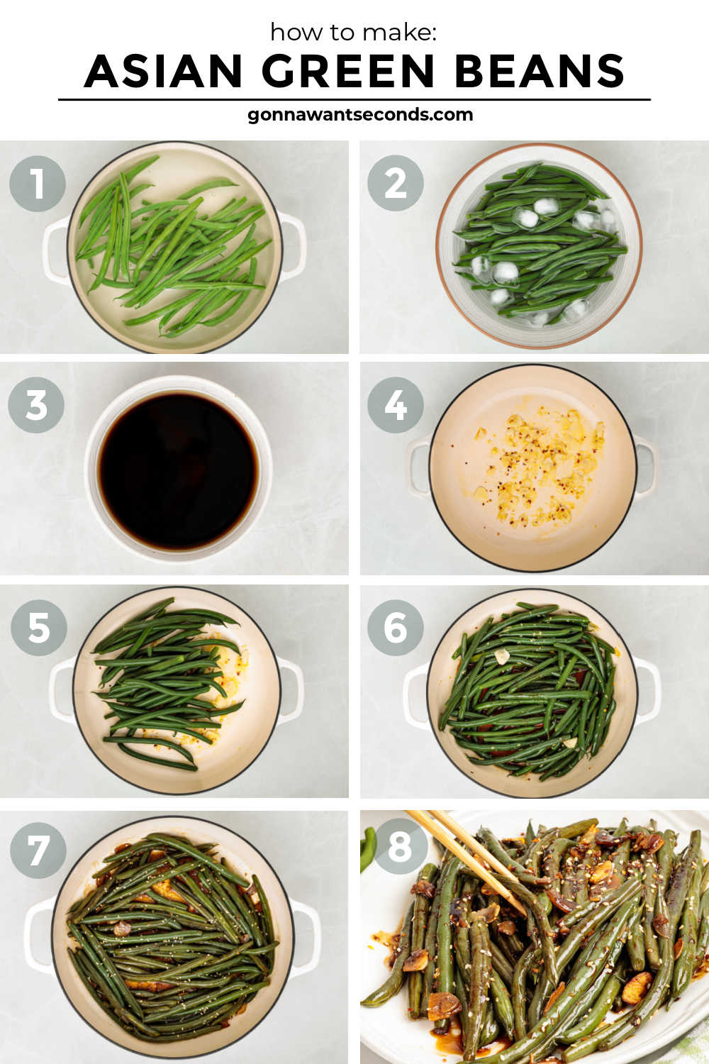 Crisp-tender Asian Green Beans tossed with garlic, ginger, and a glossy soy glaze. A quick, flavorful side ready in minutes! #greenbeans #sidedishes step by step how to make Asian Green Beans