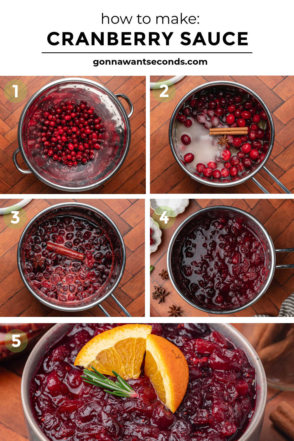 Make the best homemade cranberry sauce with fresh berries, orange juice, + cozy spices. Bright, sweet-tart + perfect for every holiday table. #cranberrysauce #cranberries step by step how to make cranberry sauce