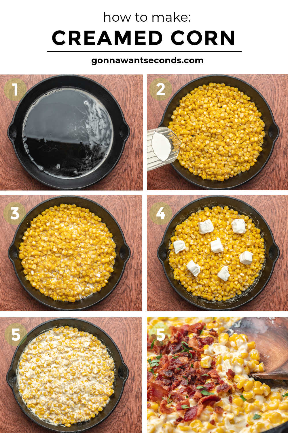 Rich, creamy, and smoky! This easy creamed corn with bacon and cream cheese is the ultimate cozy side dish for holidays or weeknight dinners. #creamedcorn step by step how to make Creamed corn