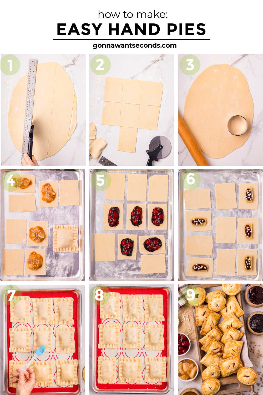 These easy hand pies are a master recipe for any filling — from Black Forest cherry to caramel apple! Flaky, simple, and ready in minutes. #handpies #easypies step by step how to make easy hand pies
