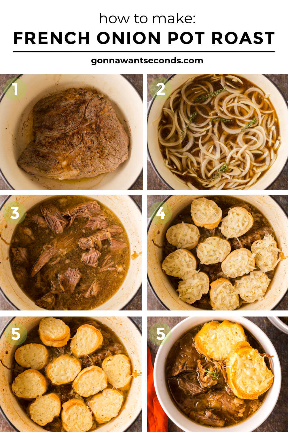 Tender beef, caramelized onions, and bubbly Gruyère make this French Onion Pot Roast a rich, comforting twist on the classic favorite. #frenchonion #potroast step by step how to make French Onion Pot Roast