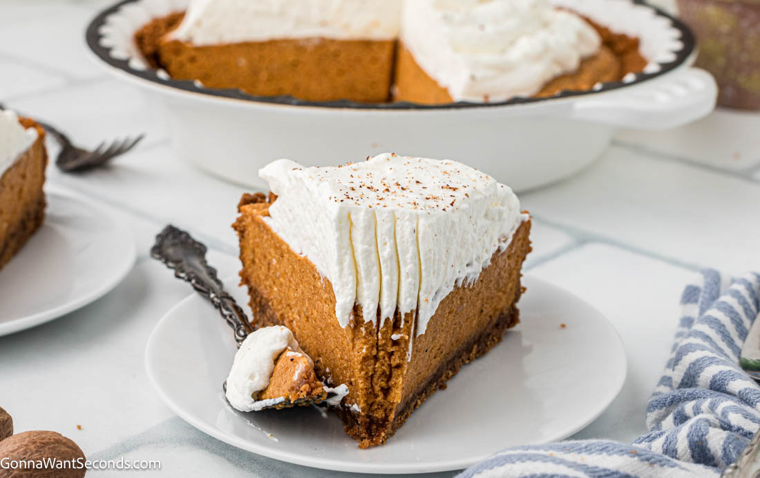 a slice of pumpkin chiffon pie on a plate