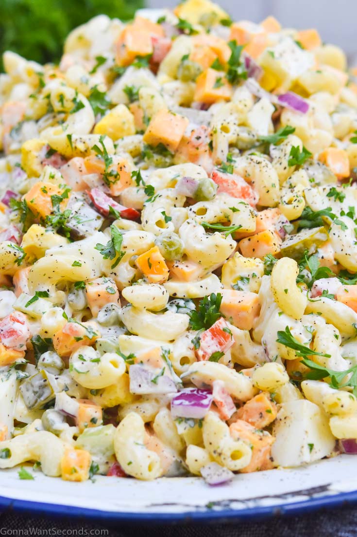 Best macaroni salad on a serving plate 