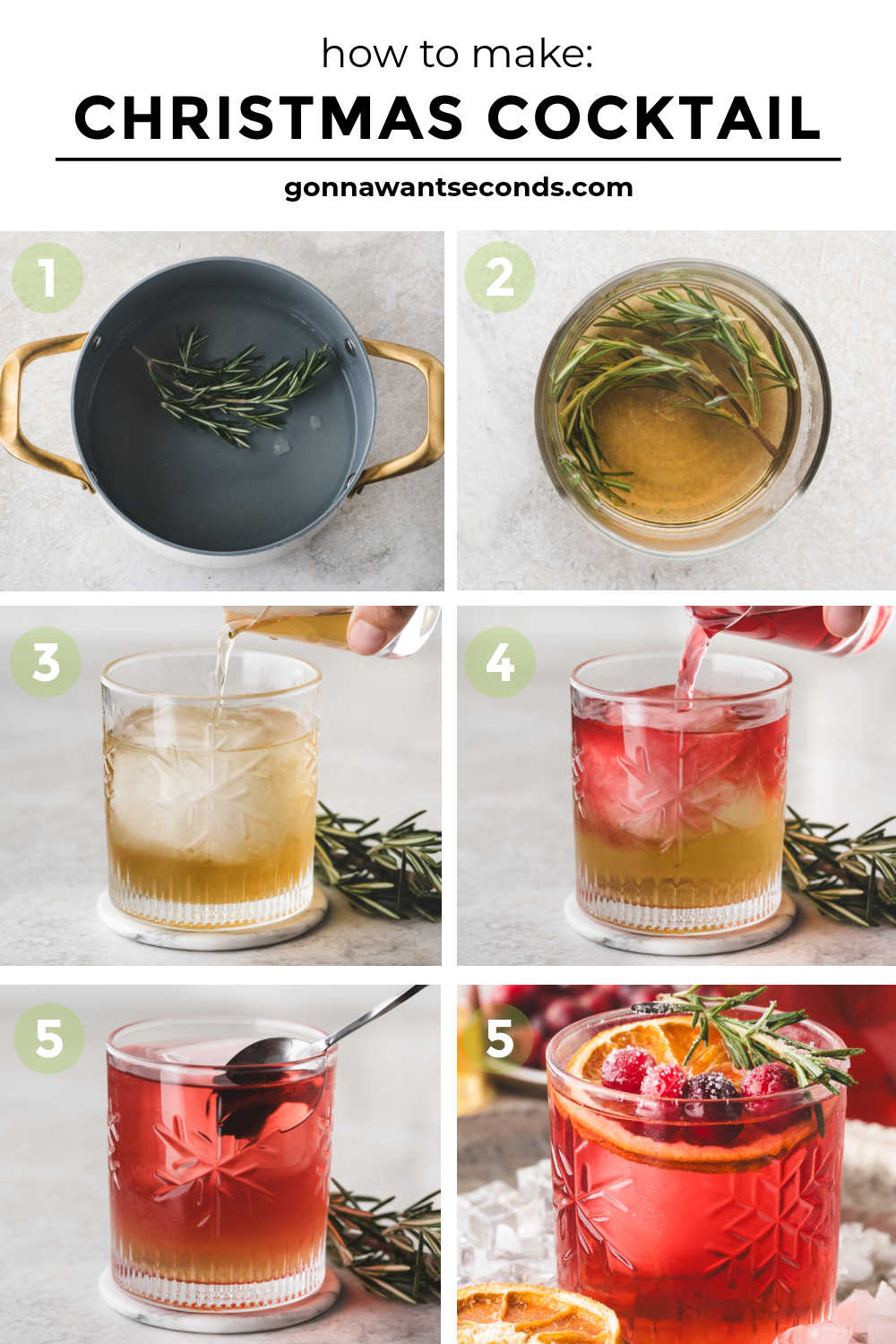 Sweet, tart, and perfectly spiced with fresh ginger and rosemary, this Christmas Cocktail will steal the show. #christmascocktail #cocktails step by step how to make Christmas Cocktail