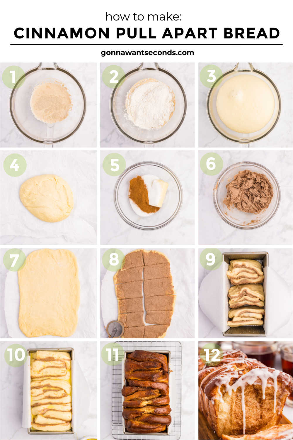 Soft, gooey cinnamon pull apart bread with buttery layers and a sweet powdered sugar glaze—perfect for brunches and holidays in a 9x5 loaf today! #cinnamonbread #pullapartbread step by step how to make Cinnamon Pull apart bread