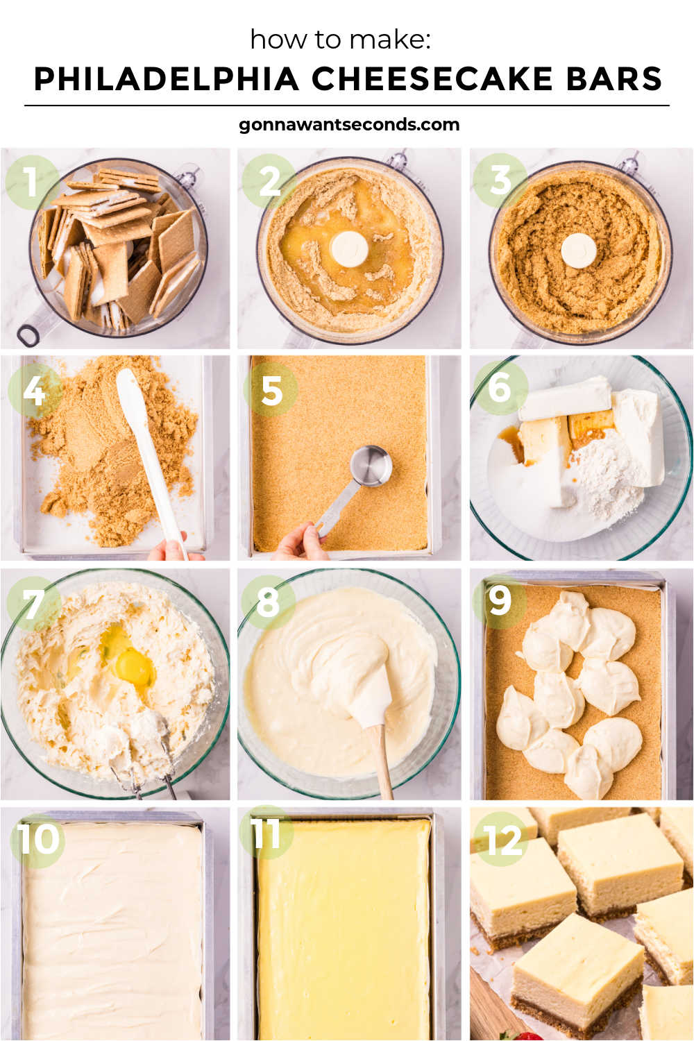 step by step how to make Philadelphia cheesecake bars