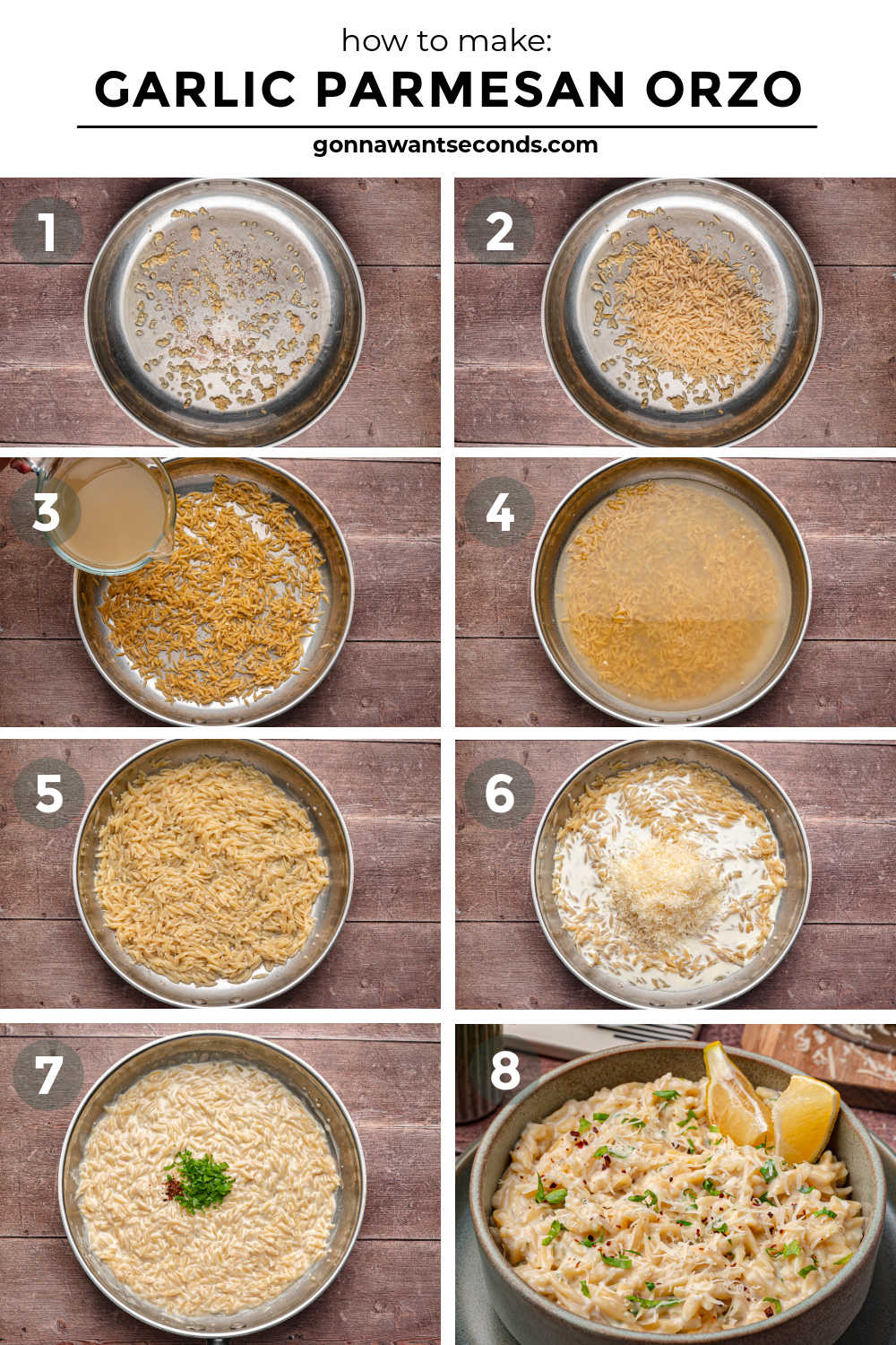 Creamy garlic Parmesan orzo made in one pan with simple ingredients. This easy side dish is rich, cozy, and perfect with chicken or beef dinners. #garlicparmesanorzo #creamygarlicparmesanorzo step by step how to make parmesan garlic orzo