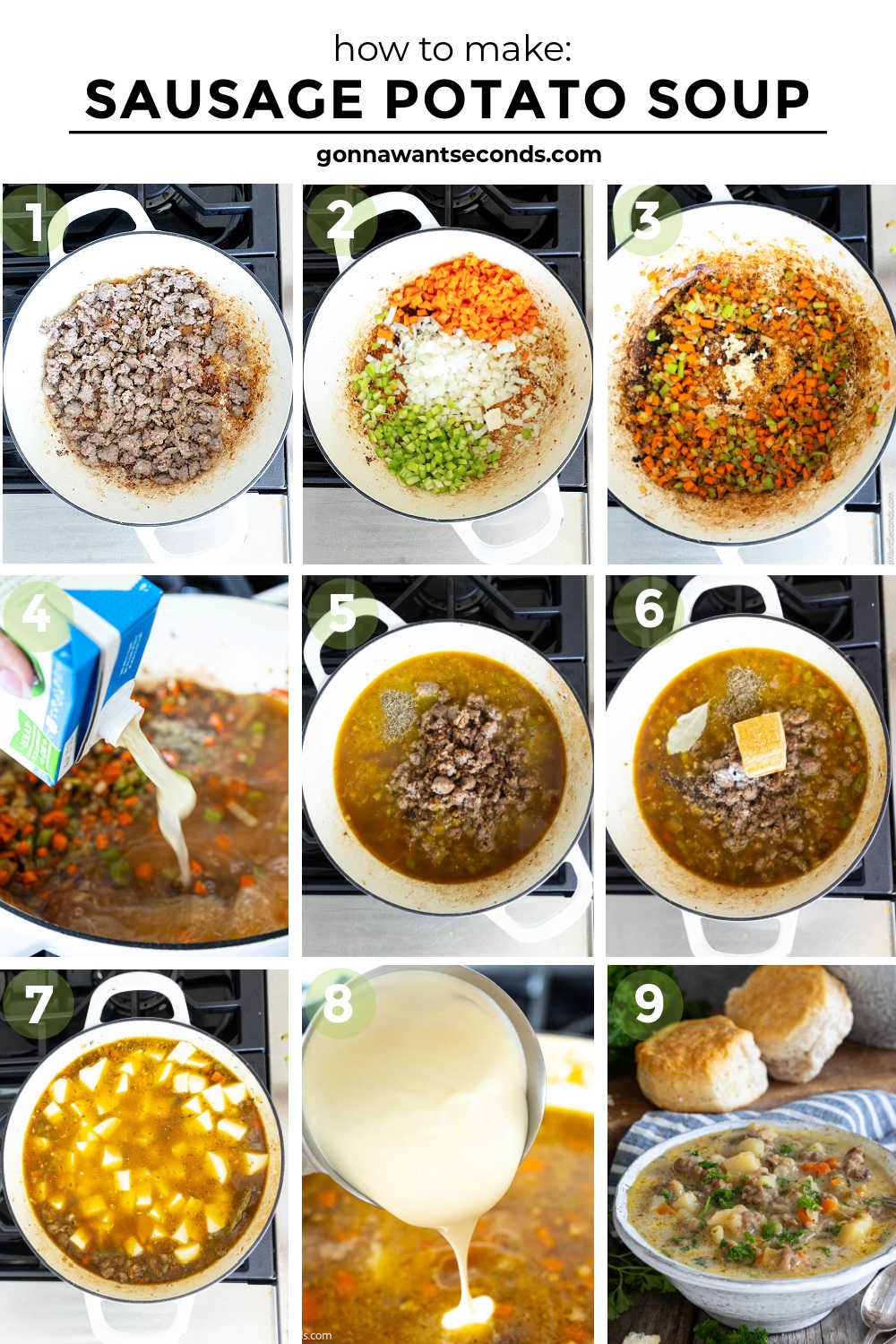Hearty sausage potato soup with tender potatoes in a lightly creamy broth. One pot, stovetop, and ready in under an hour—perfect for busy nights. #sausagesoup #potatosoup step by step how to make Sausage Potato Soup