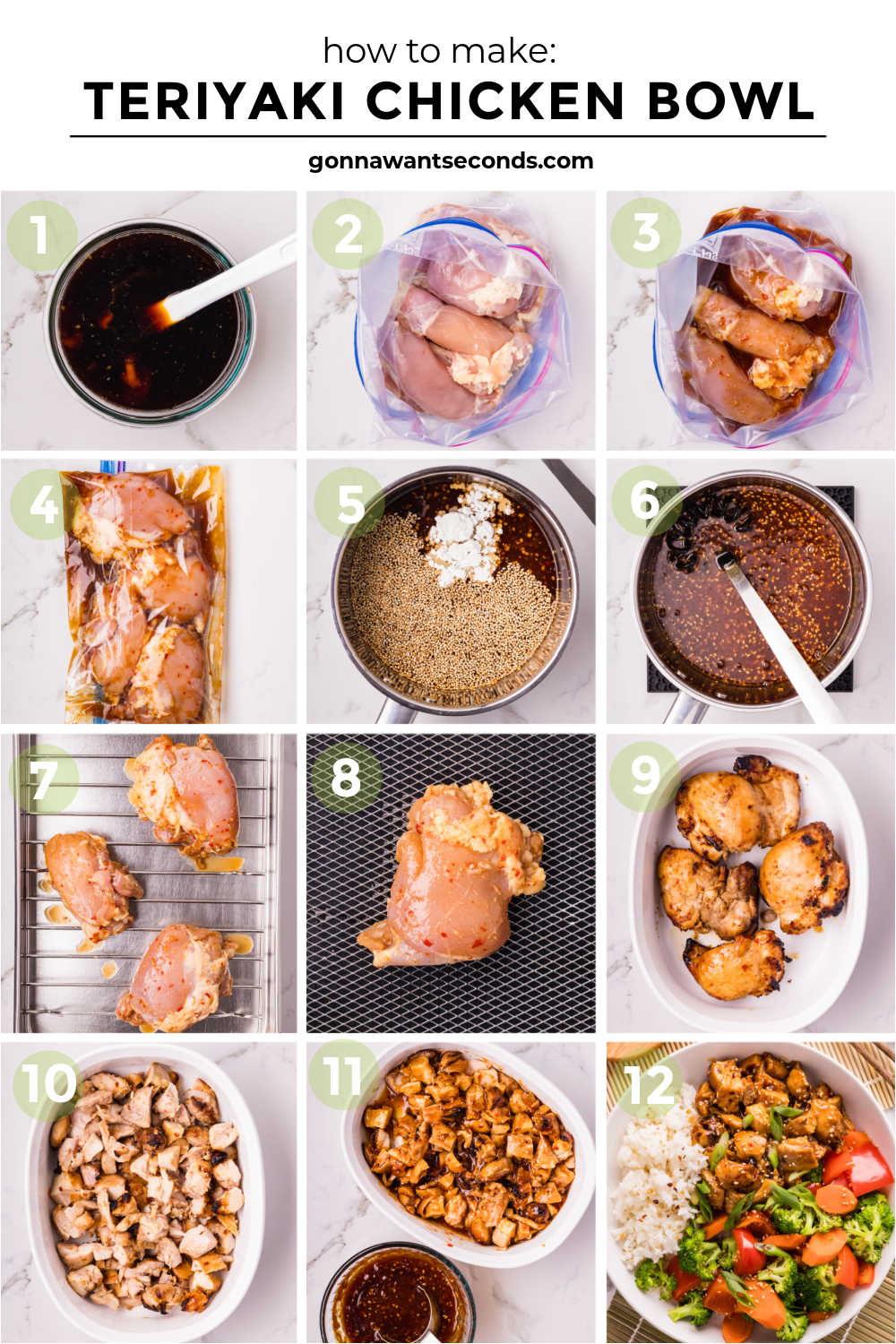 A Teriyaki Chicken Bowl made with tender, saucy chicken served over rice and finished with crisp vegetables for a balanced, flavorful weeknight dinner. #teriyakichicken #chickenbowl step by step how to make Teriyaki chicken bowl