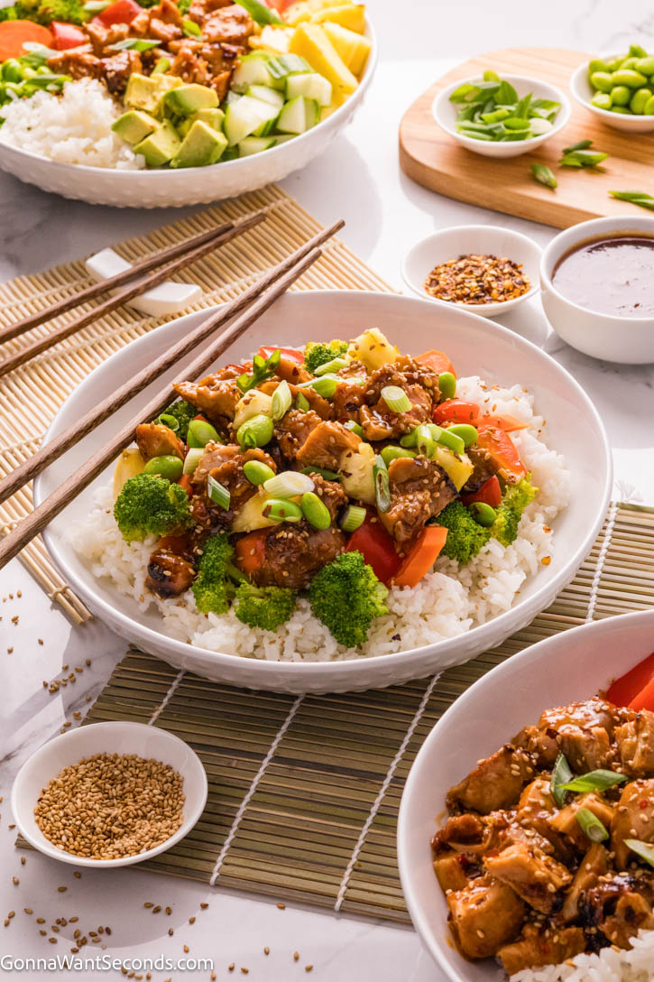 A Teriyaki Chicken Bowl made with tender, saucy chicken served over rice and finished with crisp vegetables for a balanced, flavorful weeknight dinner. #teriyakichicken #chickenbowl Teriyaki Chicken Bowl made with tender, saucy chicken served over rice