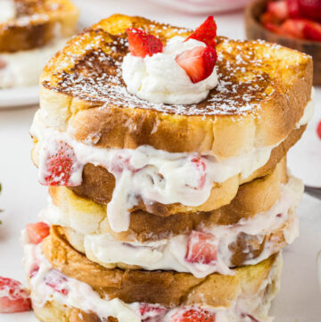 Strawberry Stuffed French Toast stack on top of each other