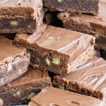 a stack of lunch lady brownies slices