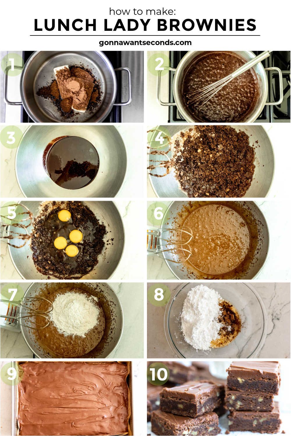 Lunch Lady Brownies are soft, rich school cafeteria brownies topped with smooth, glossy chocolate frosting for a nostalgic, old-fashioned treat. #lunchladybrownies #brownies step by step how to make lunch lady brownies