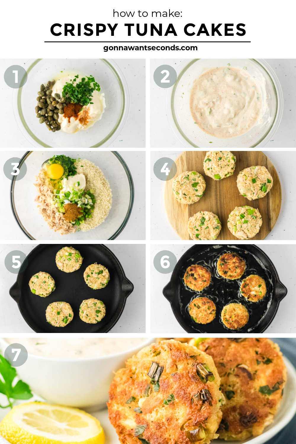 These crispy tuna cakes are easy, never mushy, and won’t fall apart. Made with simple ingredients, they’re perfect for a quick weeknight dinner. #tunacakes #tunapatties step by step how to make tuna cakes