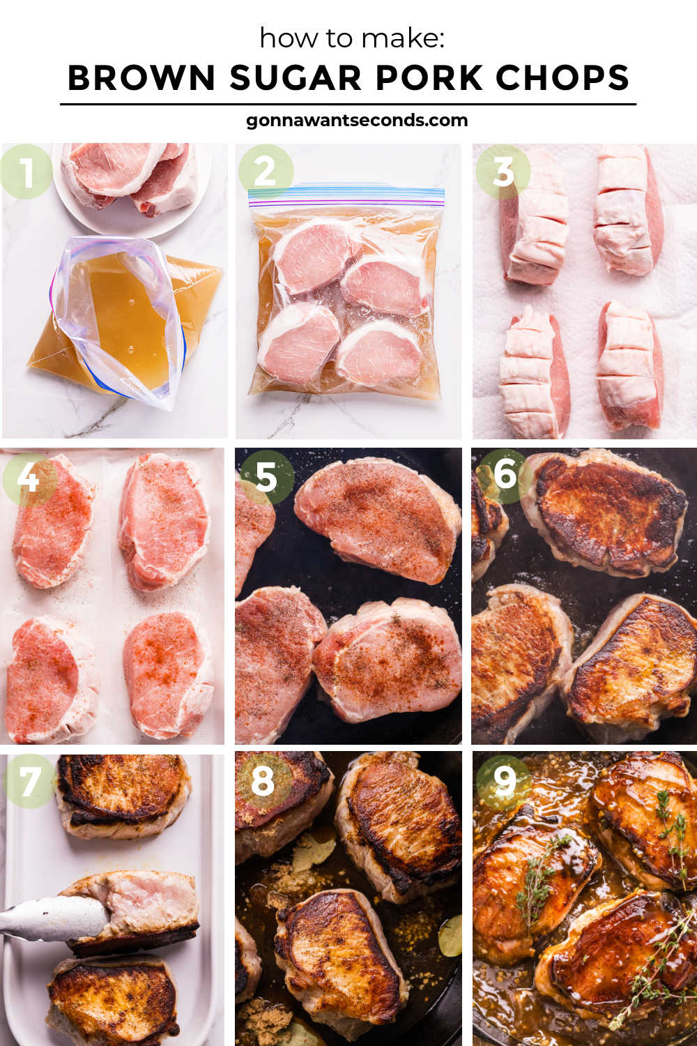 Golden, deeply seared on the outside and unbelievably juicy on the inside, these brown sugar pork chops are everything you want in a comfort dinner. #porkchops #brownsugarporkchops step by step how to make brown sugar pork chops