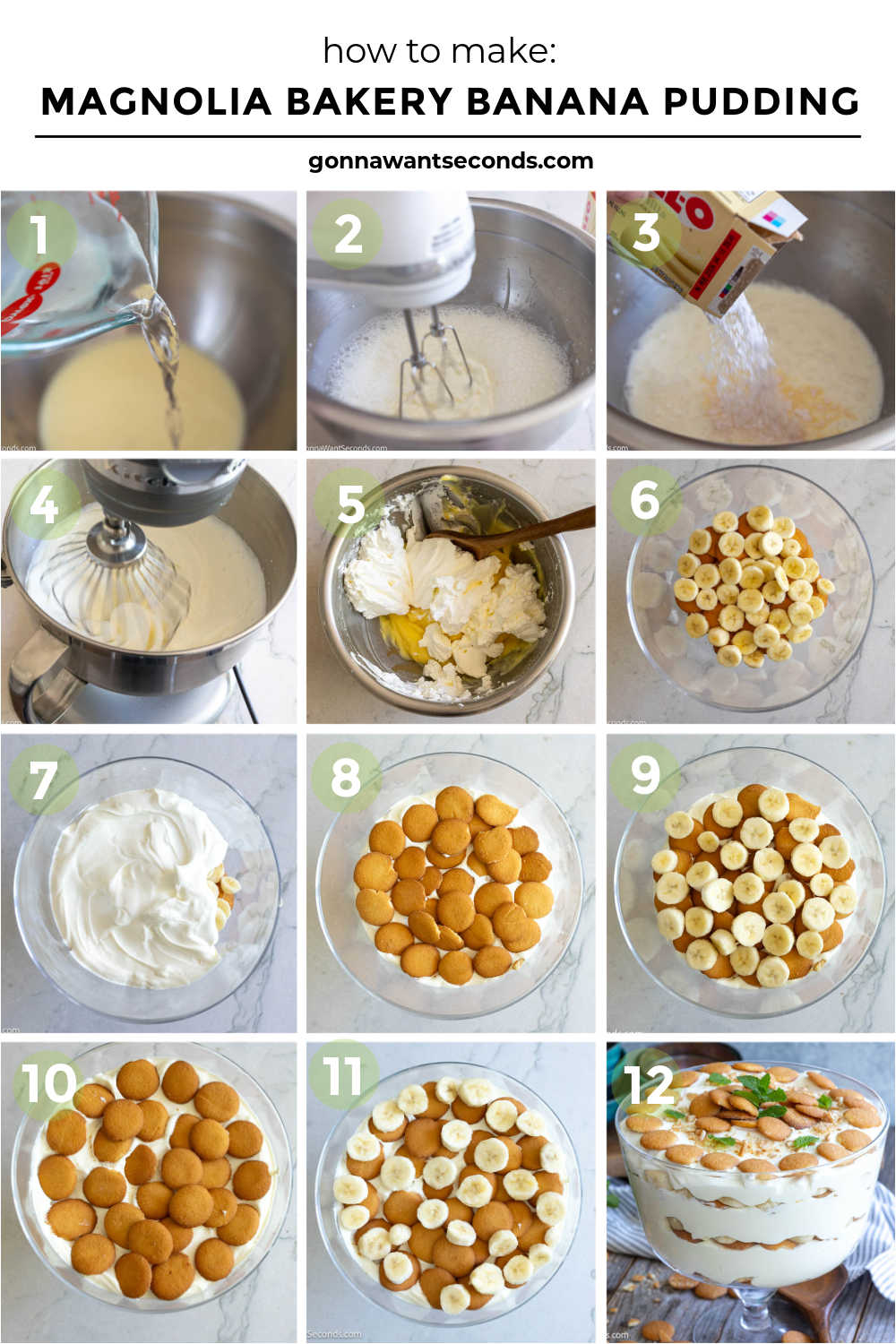 This Magnolia Bakery banana pudding is creamy, light, and perfectly layered with vanilla wafers and bananas. Easy no-bake dessert everyone loves. #bananapudding #nobakedessert step by step how to make Magnolia Bakery Banana Pudding