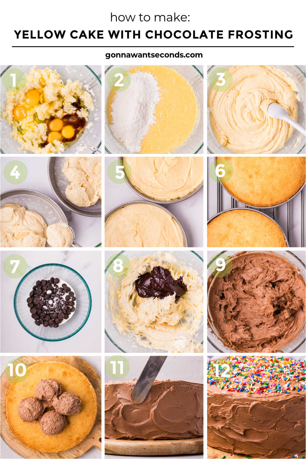 This Yellow Cake with Chocolate Frosting is soft, buttery, and incredibly moist with a fine, bakery-style crumb. #yellowcake #layeredcake step by step how to make yellow cake with chocolate frosting