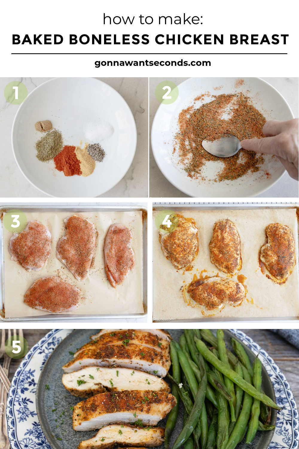 Learn how to make baked boneless chicken breast that’s juicy, tender, and never dry. This easy 425°F method works every time—perfect for weeknight dinners. #chickenbreast #bakedchickenbreast step by step how to make baked boneless chicken breast