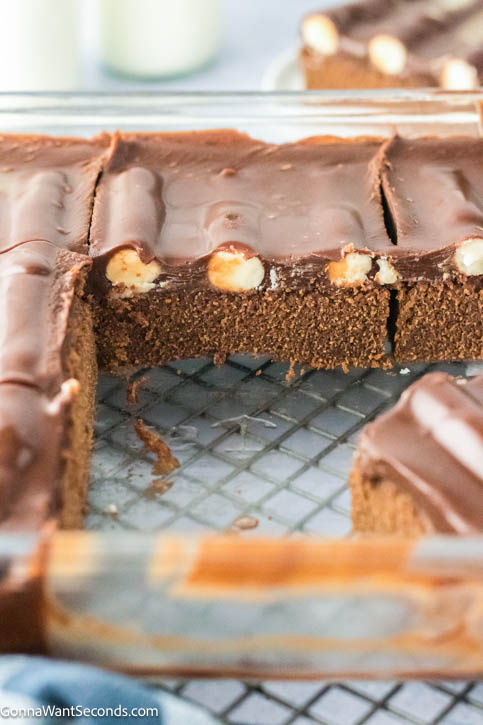 This nostalgic Detroit Bumpy Cake features soft chocolate cake, fluffy buttercream bumps, and glossy fudge frosting just like the famous bakery classic. #bumpycake #chocolatecake Slices of bumpy cake showing the buttercream bump inside topped with frosting