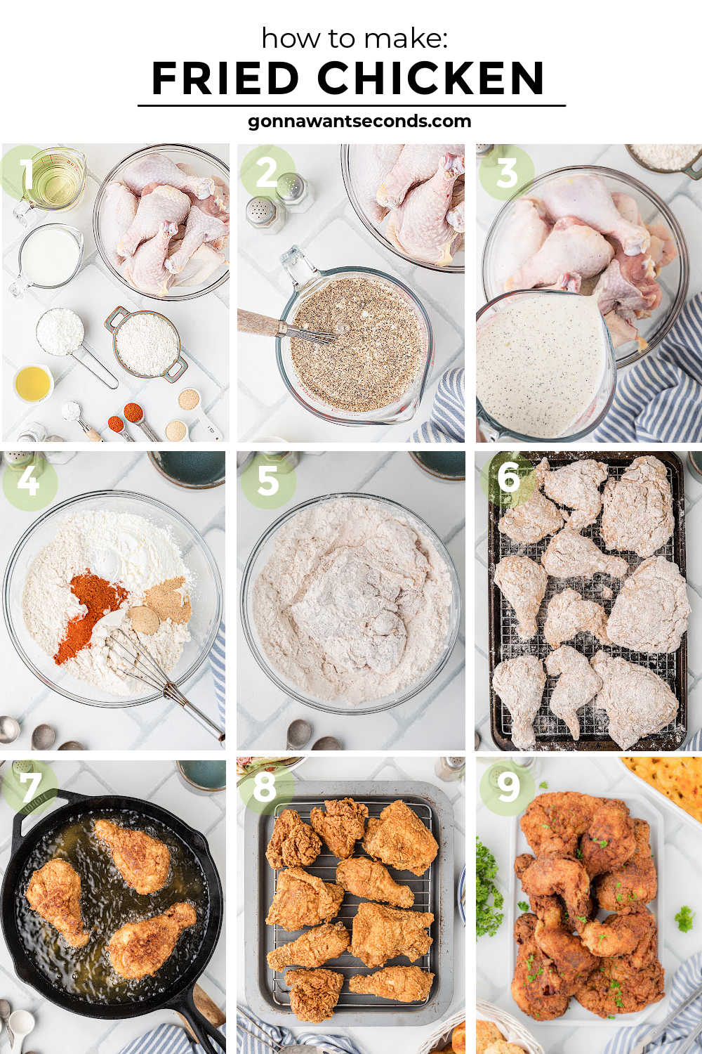 Make the best Fried Chicken Recipe with a crispy, golden crust and juicy, tender chicken. This easy buttermilk fried chicken is perfect every time! #friedchicken #buttermilkfriedchicken step by step how to make fried chicken recipe