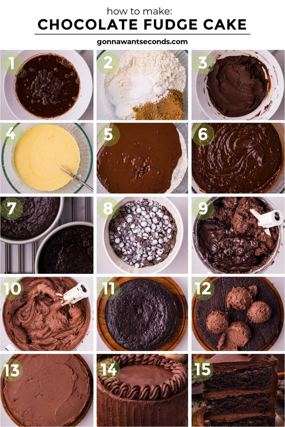 This Chocolate Fudge Cake is ultra-moist, deeply chocolatey, and layered with rich, silky fudge frosting. A decadent homemade chocolate cake! #chocolatecake #chocolatefudgecake Step by step how to make Chocolate Fudge Cake
